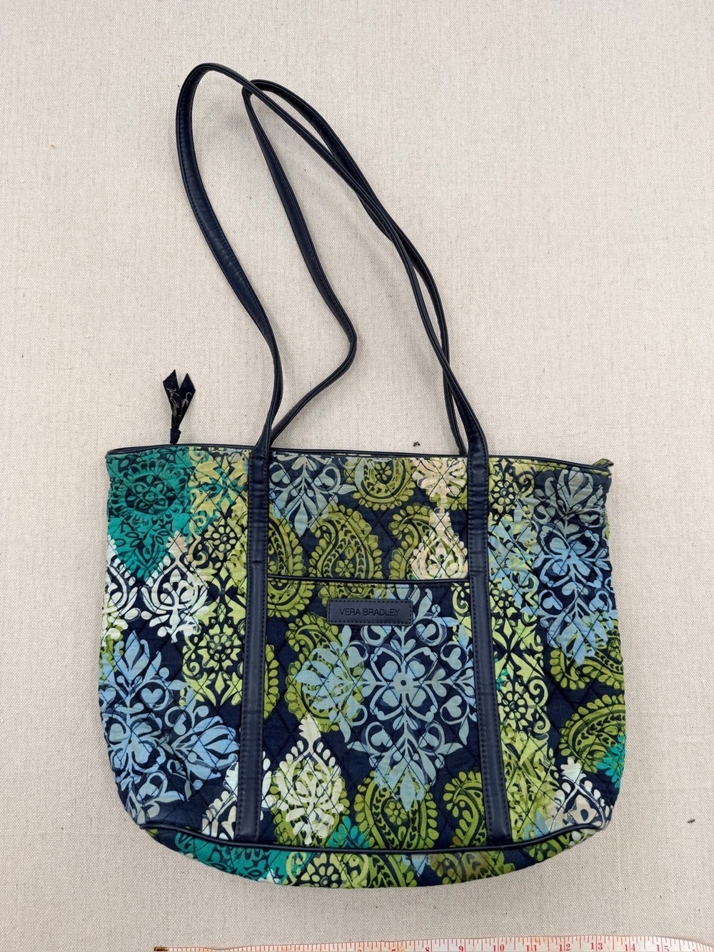Vera Bradley Green Navy Printed Tote Bag